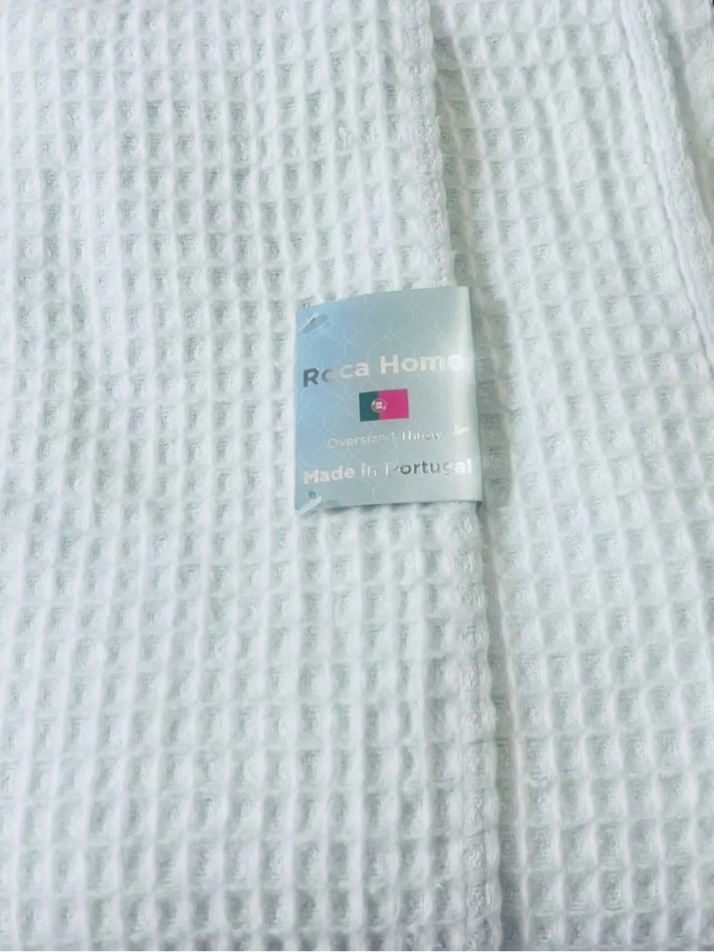 ROCA HOME PORTUGAL WAFFLE WEAVE KNIT COTTON MINT GREEN THROW BLANKET 50